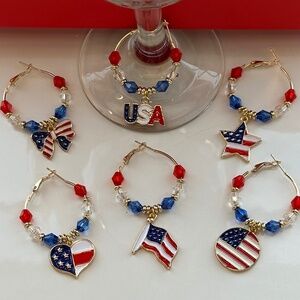 6 - Patriotic Wine Glass Charms